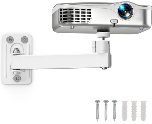 BAISHUN Projector Stand, Wall and Mini Ceiling Mount with 1/4-Inch Thread, 360-degree Rotation, Adjustable Tilt & Swivel, Foldable, Easy Setup Compatible with Most Projectors for Home, Office, White