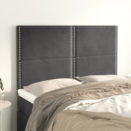Mandloder 4 Stück Kopfteile, dunkelgrau, 72x5x78/88 cm, Samt, höhenverstellbar, robust, für Bett, Wandpolster