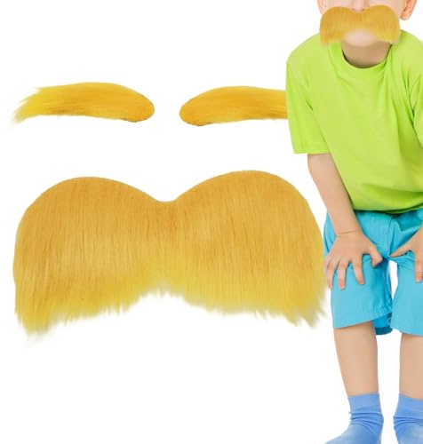 Oranger Schnurrbart Selbstklebend Lustig Gelb Fotografie Requisiten | Weihnachts Schnurrbart Und Augenbrauen Für Feiertagsparty Zubehör Herbstlagerfeuer Veranstaltungen Charakter Cosplay Make-up