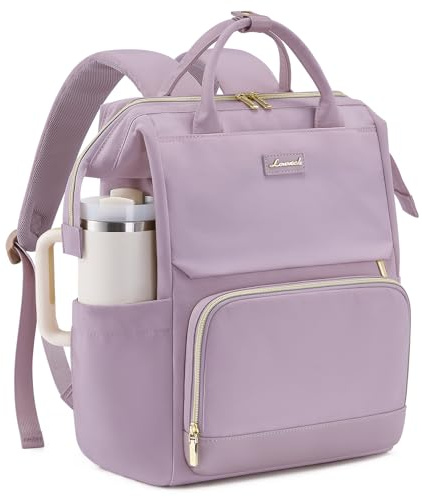 LOVEVOOK Zaino per laptop da donna con grande tasca per borraccia, Lilla, 15.6