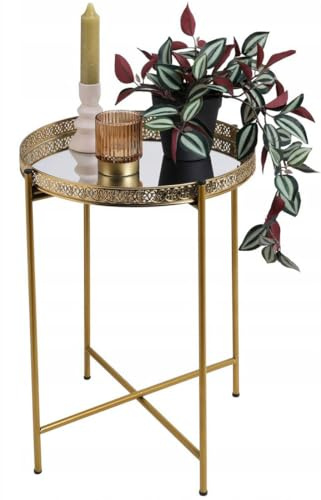 Stephans Möbelbörse Orientalischer Beistelltisch Ø36×47 cm mit Spiegelplatte – Dekotisch in Gold oder Silber, runder Metalltisch für Wohnzimmer & Schlafzimmer (Gold)