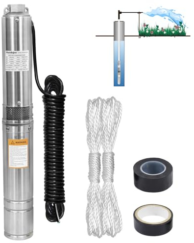 FLUMEXXON 1HP Deep Well Submersible Pump 230V/60Hz, 33GPM, 190ft Head, with 33ft Cable, Stainless Steel Water Well Pump for 4'' Deep Well, Industrial, Irrigation and Home Use Submersible Well Pumps
