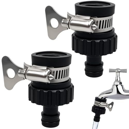 HX-pyahgtv 2 Stück Universal Schlauchanschluss Wasserhahn,Wasserdieb Wohnmobil, Hosepipe Indoor Tap Connector,Edelstahlverbindung für Camping,Garten Küche Bad Einstellbare mit gummiertem Griff