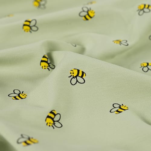 Baumwolljersey Meterware bedruckt - dehnbarer Stoff Kindermotive Tiere - Jerseystoff Früchte *Ab 50cm, Farbe: 001 Bienen hellgrün