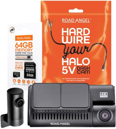 Halo Edge Dual 4K UHD Car Camera Dash Cam Front and Rear | Car Dashcam | 4K UHD Dashcam Front and Rear Camera | 1080p Rear Camera | Includes Hard Wire Kit and 64GB SD Card | Dash Cams Companion App