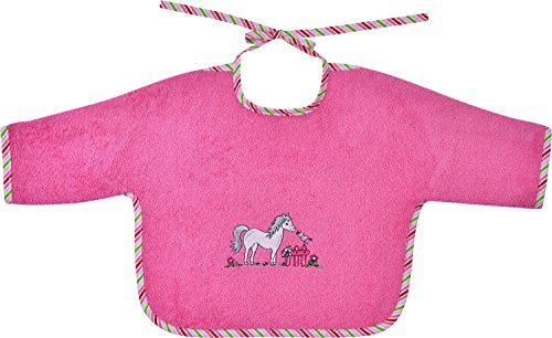 Wörner Südfrottier Mädchen Baby Kleinkind Pferd/Ringel orchidee Gr. 74-116 Schlafanzug 2tlg Shorty Lätzchen Kapuzen-Badetuch Waschhandschuh Badeponcho Bademantel (Ärmellätzchen 68x34cm Pferd orchidee)