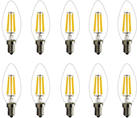 10 Stücke 6W E14 LED Kerze Lampe klar Glühlampe Glühbirnen Windstoß Nicht Dimmbar, 50W Entspricht Glühlampe, 500 lumen,Warmweiß 2700K, 360°Abstrahlwinkel