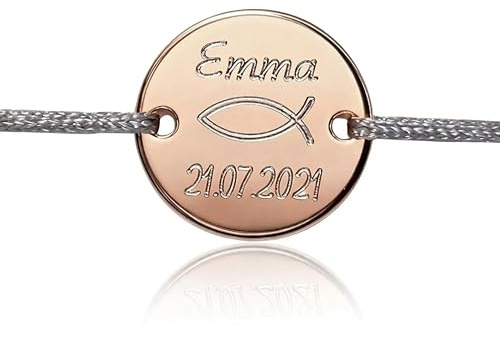 Kamiko 925er Armband zur Kommunion, Gravurarmband, Schmuck zur Kommunion, Konfirmation Schmuck, Mädchenarmband, Namensarmband Mädchen, Kinderarmband, 12mm Plättchen