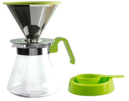 Lucenté Contemporary Coffee Drip Filter Set - 600ml / 20 fl oz Capacity - Borosilicate Glass Jug with Lid, Stainless Steel Filter, Drip Filter Tray & Coffee Scoop.