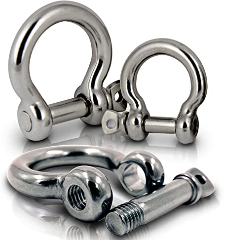 PROTECH 2 Stück Schäkel 6mm Edelstahl A4 Schaekel geschweift rostfreier gebogen mit Schraubbolzen Omega geschweifte Form Schraube Draussen AISI 316