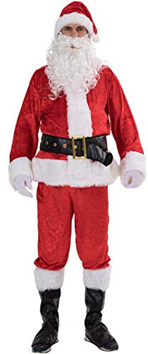 Loalirando Weihnachtsmann Nikolauskostüm Kostüm für Herren Mit- Mütze, Bart, Gürtel und Handschuhe,Größe S-3XL,5-teilig,Rot (XL, Rot)