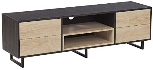 Beliani Modern TV Stand Unit Light and Dark Wood Storage Shelf Drawer Maine