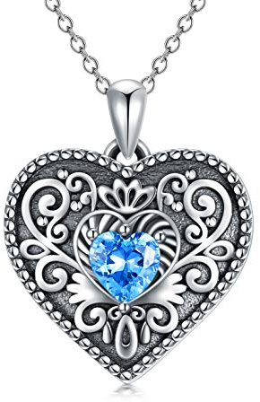 LONAGO Personalized Heart Locket Necklace That Holds Pictures 925 Sterling Silver Cubic Zirconia Photo Locket Necklace Jewelry