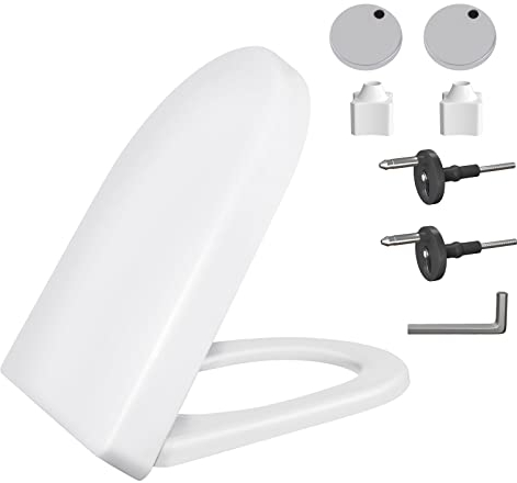 D-Form Luxus WC Sitz Soft Close, ergonomisches Design mit Quick Release Scharnieren, einfache Befestigung oben und unten, Polypropylen, antibakteriell, Toilettendeckel für Familie Badezimmer, weiß