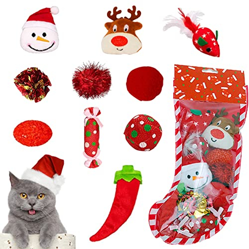 Juguetes Gatos, 10 Piezas Juguetes para Gatos de Navidad Interactivos Juego para Gatitos Juego de Bolsas de Regalos