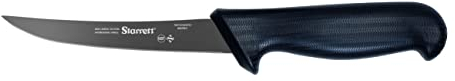 Starrett Professional Stainless Steel Kitchen Boning Knife - Narrow Curved Profile - 5-inch (125mm) - Black Handle