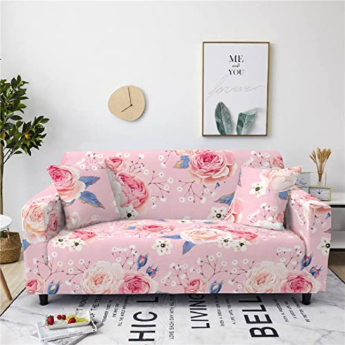 ZAHHYG Sofabezug Rosa Vintage-Blumen Sofa Überzug Sofaüberwurf Stretchy Couchbezug Sofa Bezug Ecksofa Überwurf Sofabezüge Antirutsch Sofahusse Jacquard Sofaüberzug 1 Place (90cm-140cm)