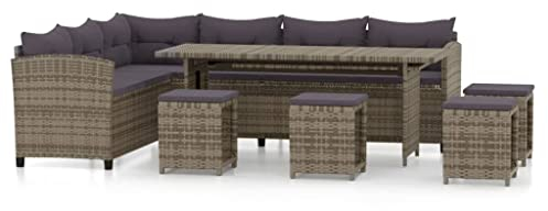 vidaXL 6-TLG. Garten-Lounge-Set mit Kissen Poly Rattan Grau