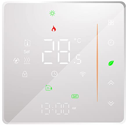 Andoer WiFi Smart Thermostat Temperaturregler Wöchentlich programmierbar Unterstützt Touch Control/Mobile APP/Sprachsteuerung Kompatibel mit Alexa/Google Home, für Wasser- und Gasboiler, Weiß