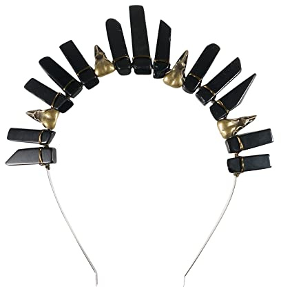 Soulnioi Natural Obsidian Crystal Headband Bronze Wire Wrap Antique Bronze Raven Irregular Obsidian Crystal Pillars Crown Headband for Gift of Party Birthday