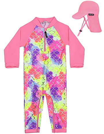 weVSwe Rash Guard Badeanzug Baby UPF 50+ Langarm Neugeborenes Sonnenhut Rosa Fischschuppen 18-24 Monate