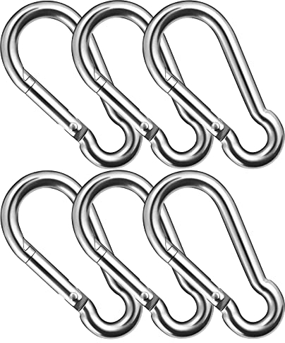 Luvtree M6 304 Stainless Steel Carabiners, 6cm x 3cm, Pack of 6 - Secure Parasols, Beach Gear, Hiking, Camping, Home Organisation, Travel, Car, Gym, Garden Tools, and Patio Decorations