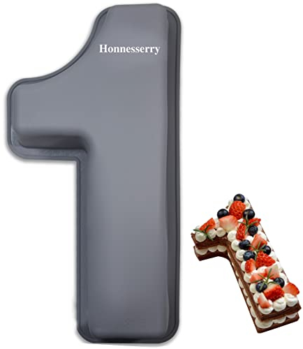 Honnseedry Number 1 Cake Tins - Non-Stick Silicone Baking Tins - Large Cake Moulds for Birthday and Wedding Anniversary, BPA Free