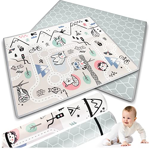Nukido Spielmatte Doppelseitige Krabbelmatte Baby Krabbeldecke Matte Bodenmatratze Kinderzimmer Krabbelmatte Baby faltbar Bodenmatte Kinder Babyspielzeug 0-6 monate Grau 150x180x1,5 cm