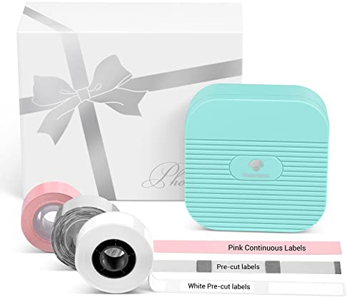 Phomemo Q31 Bluetooth Etikettendrucker Geschenkset, Mini Labelmaker Etikettiergerät für iOS & Android, Beschriftungsgerät Selbstklebend für Heim & Büro-mit 3 Etikettenrollen (Grün)