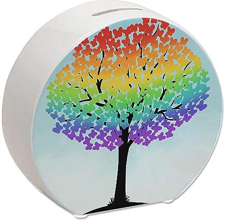 Baum in Regenbogenfarben Spardose schöne Sparbüchse mit Blättern in Schmetterlingsform und in Regenbogenfarben für Anhänger der LGBTQ Bewegung