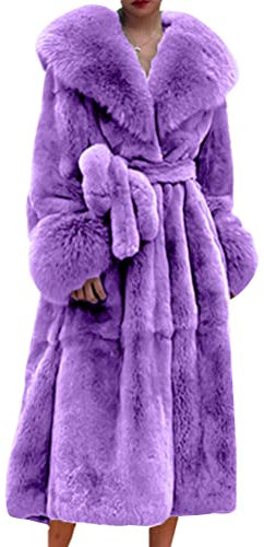 nicticsi Damen Kunstpelz Mantel Winter Lange Warme Cardigan Parka mit Kapuze Faux Fur Kunstfell Jacke Teddy Coat Winterjacke Steppjacke B Violett S
