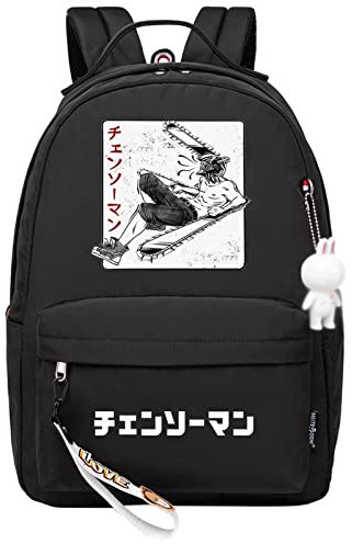 jiminhope Chainsaw Man Backpack Anime Power Print Small Pendant Zipper Travel Backpack Cute Cartoon Student Bag for Boys Girls