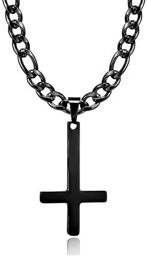 HSWYFCJY Kreuz kette Herren Kreuzkette Silber Gold Schwarz Edelstahl umgekehrtem Anhänger mit Kreuz Halskette für Männer Christliches Kreuz Halskette 20/24/28