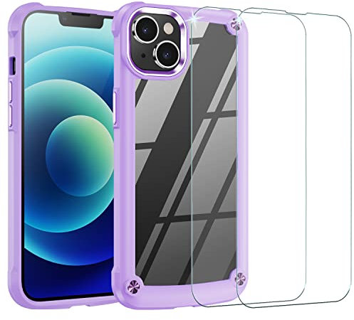 TECHGEAR iPhone 14 Plus Tough Case, [Fusion Armour] + 2 Pack Glass Screen Protector, Premium Hybrid Rugged Protective Bumper Case Heavy Duty Protection, Clear Back Designed For iPhone 14 Plus - Purple