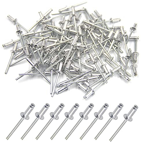 BESTYCHAO 100 Stück 4 x 12.7mm Aluminium-Blindnieten, Pop-Nieten mit offenem Ende, Packung mit 100 (Silber)