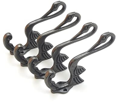 Oakcrafts Heron Design Antique Cast Iron Coat Hook - Pack of 4 Hooks with Fixing Screws