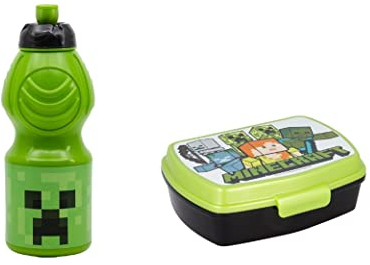 ALMACENESADAN, 5014, Pack vuelta al cole Mine craft; compuesto por Botella sport 400ml y sandwichera rectangular multicolor, productos reutilizables, sin BPA