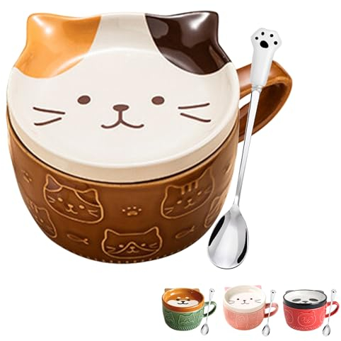 Süß Keramik Lustige Tassen mit Deckel,Katze Tier Kaffee Teetassen Set,Personalisiert Kaffeetassen Geschenk für Frauen,Mädchen,Freundin,Katzenliebhaber,Geburtstagsge,Mutter Tochter Dankeschön Geschenk