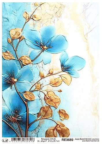Josys Bastelmärchen Reispapier A4 Strohseide Decoupage Blumen Relief Blumenmuster Hintergrund RE3689