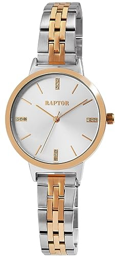 Raptor Fleur Damen-Uhr Edelstahl Faltschließe dezent modern Analog Quarz RA10229 (silberfarbig roségoldfarbig)