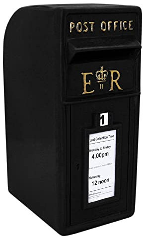 Royal Mail Post Box ER Cast Iron Wall Mounted Home Wedding Event Authentic Vintage Pillar Replica Secure Lockable 2 Keys Post Office Outside Weatherproof Water Resistant Letter Box Black Cast Iron