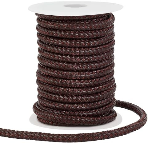 PH PandaHall 10m Corda in Pelle Intrecciata Rotondo 8mm Cordoncino per Braccialetti Marrone Cavo in Pelle per Collane Braccialetti Gioielli Artigianali Fai Da Te