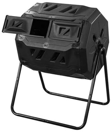 NGARY Compost Tumbler Outdoor, 160L Dual Chamber Compost Tumbler, High Volume Composter with Sliding Doors, Ventilation Hole Design & Solid Steel Frame, for Garden, Kitchen, and Yard Waste