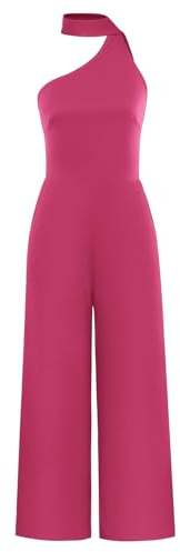 Kate Kasin Damen Neun Minuten Langer Overall mit Neckholder Und Bandverzierung Jumpsuit Eleganter Romper Rose Rot L
