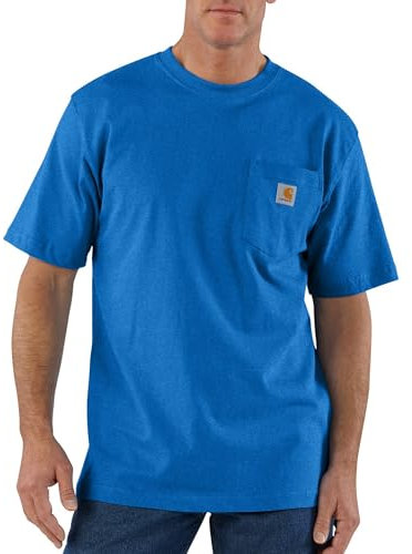Carhartt Men's Loose Fit Heavyweight Short-Sleeve Pocket T-Shirt, Beacon Blue Heather, Medium