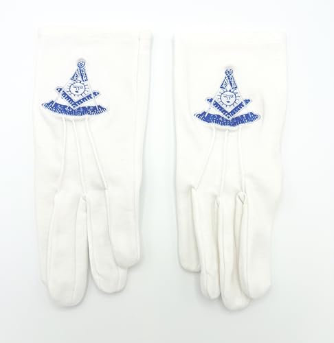 USL Freimaurer-Handschuhe, weiße Baumwolle, handbestickt, PM-Symbol, weiß, Einheitsgröße, Weiß, Einheitsgröße