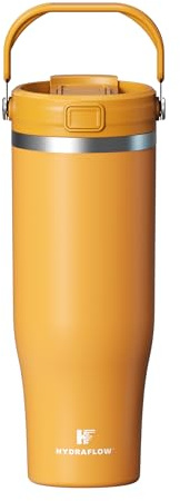 HYDRAFLOW 40 oz Travel Tumbler – Insulated, Stainless Steel, Leakproof, Ideal for Coffee, Tea, and Cold Drinks - Amber Orange
