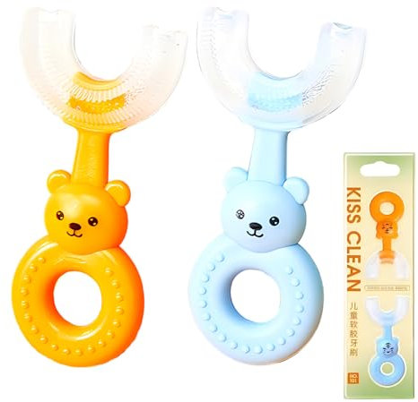 2 Kinder-Zahnbürsten in verschiedenen Farben, U-förmige Zahnbürste, Baby-Zahnbürste, Kleinkind-Zahnbürste, Baby-Zahnbürste 0–2 Jahre, Kleinkind-Zahnbürste 2 Jahre