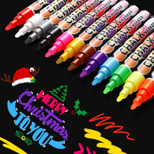 WECUTE 12 Farben Kreidestifte für Tafel Abwaschbar,6mm Neon Flüssigkreide für Fenster,Kreidemarker für Glas & Tafeln,Tafelstift,Bunt Fensterstifte, Glasmalstifte,Whiteboard Marker (6 mm – 12 Farben)