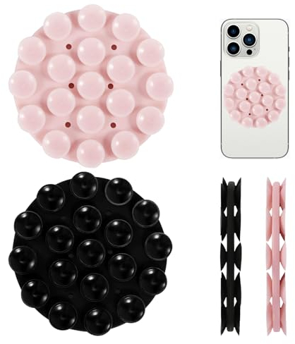 DGUSO 2 Stück Silikon Saugnapf Handy, Rund Silikon-Saugnapf-Handyhalter,Handy Saugnapf Halterung, Starke Haftung, Einfach Anzubringen und Zu Entfernen, Langlebig und Vielseitig (Schwarz+Rosa)